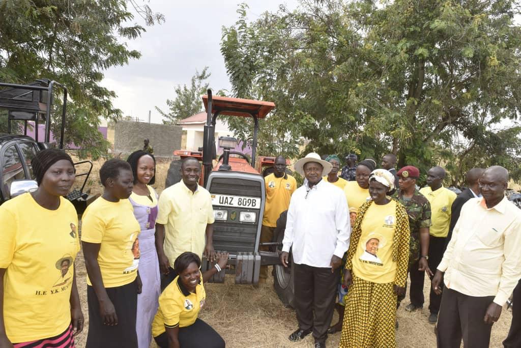Katakwi Women Protest Alleged Seizure of Donated Tractor by Minister Ogwang 2 HE president Museveni on 20 01 2015 while handing the tractor Photo by Emmanuel Olinga